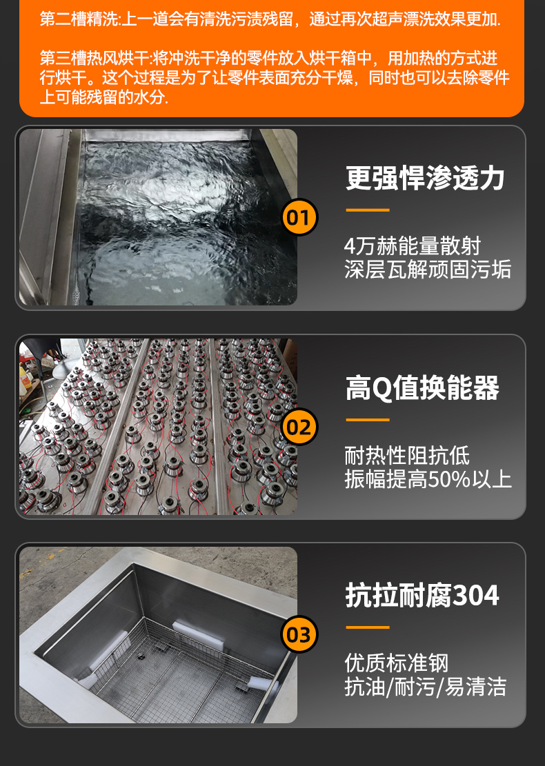 冠博仕GF1860HL三槽超聲波清洗機 | 61L/900W | 工業(yè)級過濾漂洗烘干三槽設備用于汽修模具五金除油除銹
